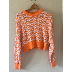 Women's H&M Divided Orange Jacquard Cropped Sweater Relaxed Fit Cozy Fall Sz S